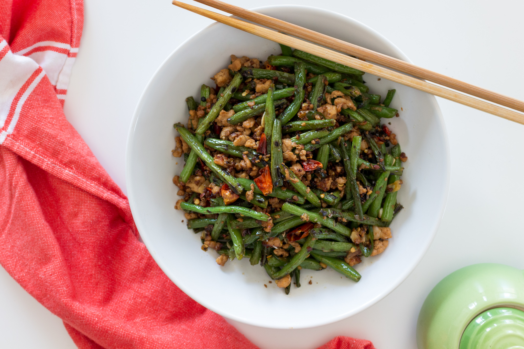 Sichuan Dry-Fried Green Beans 干煸四季豆 (overhead)