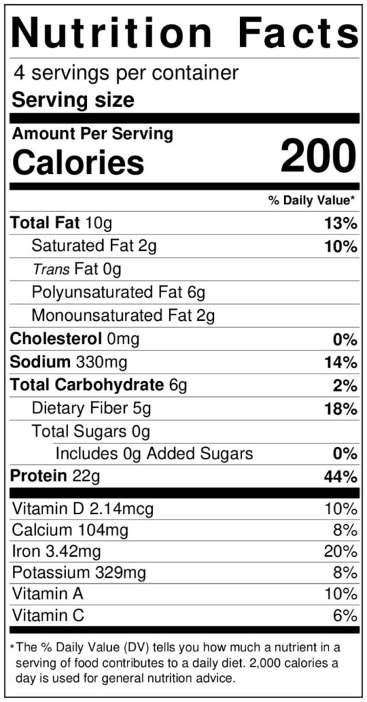 Nutrition label home-style tofu