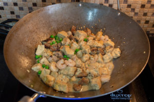 Stir in shrimp and frozen peas