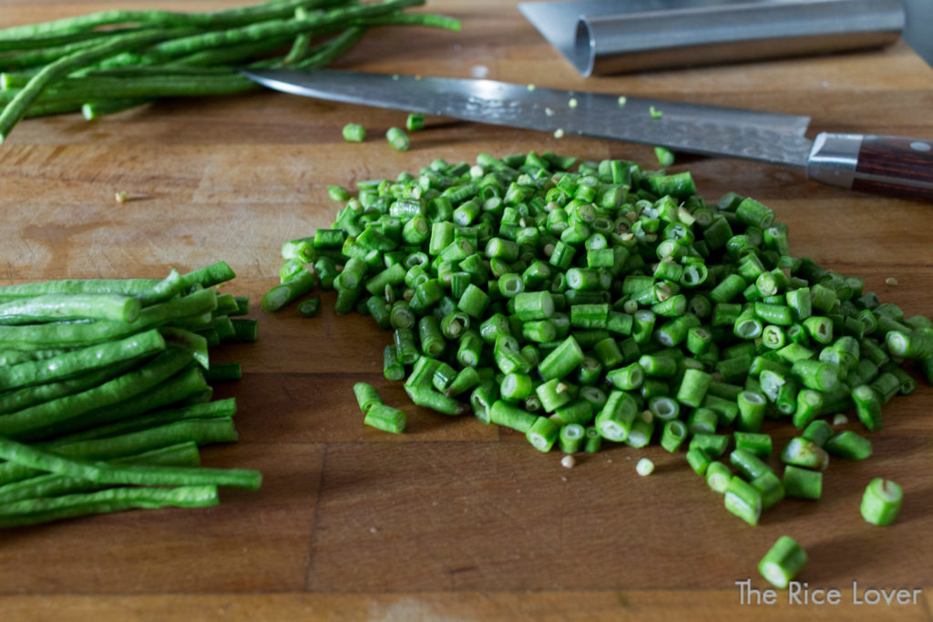 Chinese long beans (aka yard-long beans) cut into 1/8-inch segments