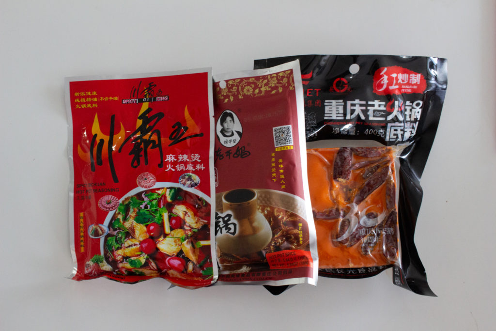 Various prepackaged Sichuan hotpot base