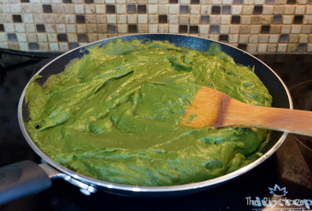 mung bean paste, cooking on low heat in nonstick pan to remove excess moisture