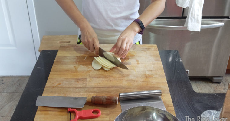 To julienne, first cut the potato into even slices