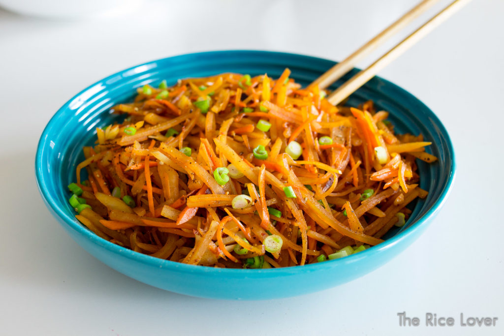 Sichuan hot and sour potatoes, made with dark soy sauce, light soy sauce, and distilled white vinegar